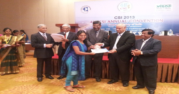Ms.V  Ashritha Santoshi , Alumni of CSE, ANITS has been awarded the CSI “HIGHEST COMMITTED STUDENT ACTIVIST” award